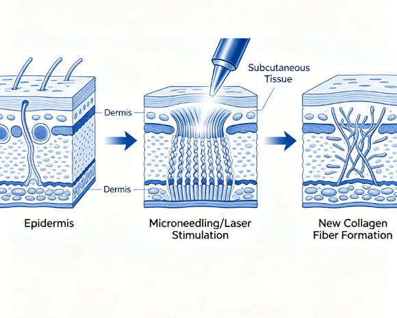 Collagen biostimulation — PLLA microparticles activating fibroblast production